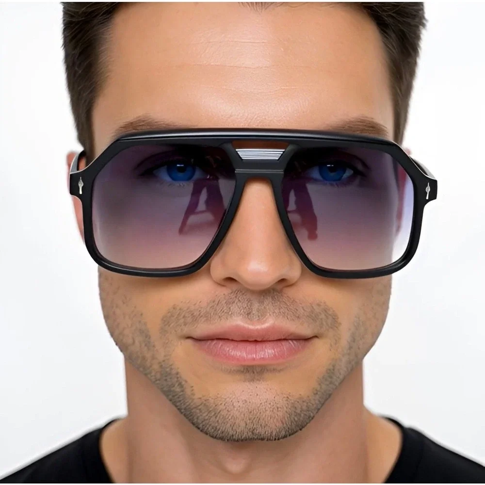 Men Large Square Aviator Sunglasses‎ Black Gradient Lens Driving Outdoor Gafas